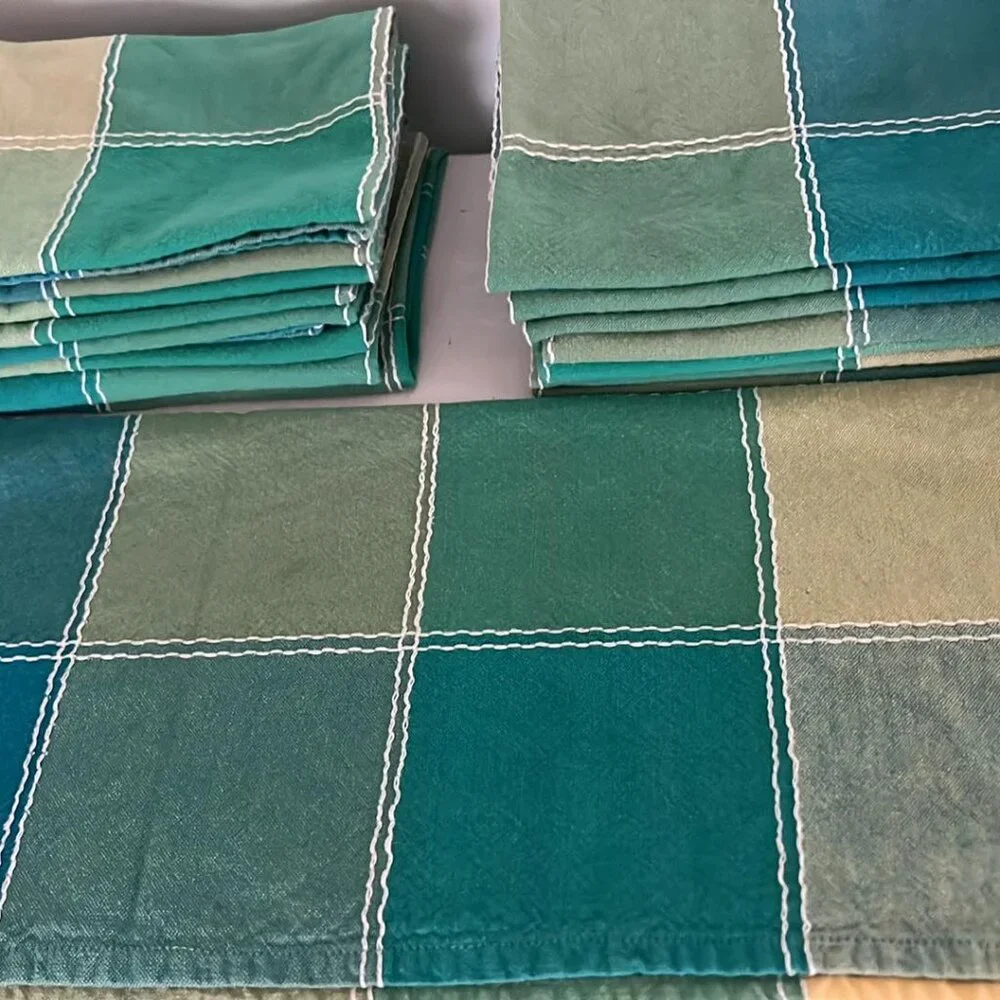Cloth Napkins Green Blue Yellow Set of 8 FarmHouse ShabbyChic CottageCore Spring